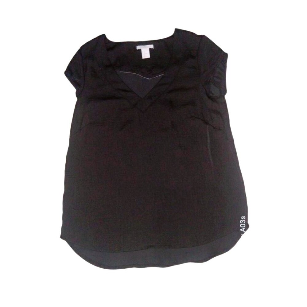 Women's H&M Black Short Sleeve V Neck Blouse